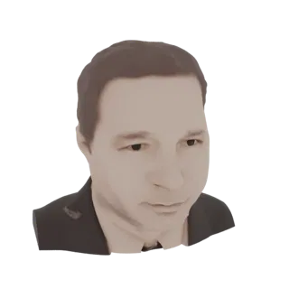 Рендер 3D модели мужчины в темном костюме и светлой рубашке, смотрящего немного в сторону.
