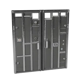 Современная запертая дверная панель 3D модель, вид три четверти спереди, вьюпорт Unreal Engine, показывающий металлические пе