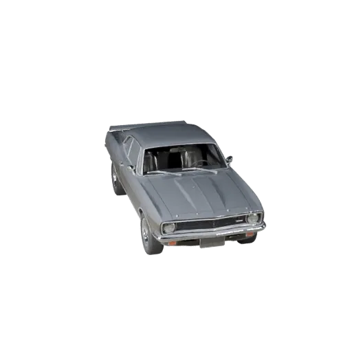 3D-модель винтажного маслкара, вид в три четверти в студии, готовый к анимации транспортный актив с длинным капотом, широким