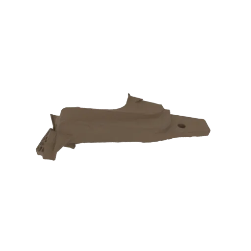 3D модель сложного компонента автомобильного воздуховода с множеством изгибов и точек крепления, в матовом коричневом цвете.
