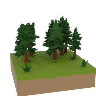 Печатаемая 3D-модель умеренного лесного биома, изометрический рендер STL для настольных игр, показывающий слои рельефа, детал