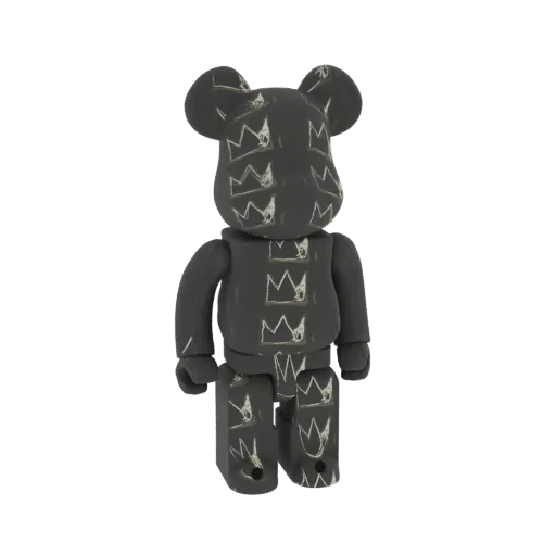 3D модель темно-серого Bearbrick с мотивом короны Жан-Мишеля Баския по всему телу.