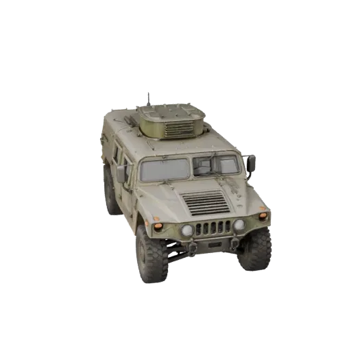 3D-модель Humvee, вид в студии в три четверти, готовый для Blender актив транспортного средства с массивной броней, прочной п