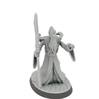 Рендер 3D модели Некрофоса из Dota 2, скелетной фигуры в развевающихся одеждах, держащей посох, стоящей на подставке из тресн