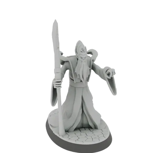 Рендер 3D модели Некрофоса из Dota 2, скелетной фигуры в развевающихся одеждах, держащей посох, стоящей на подставке из тресн