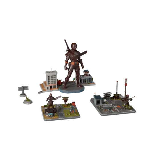 Стилизованная 3D-модель Urban Miniature Scene, демонстрирующая слоистые части, вид с трех четвертей, глубину и масштаб отобра