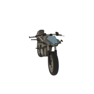 3D модель футуристического спортбайка с матовой отделкой и заметным синим ветровым стеклом, вид спереди.