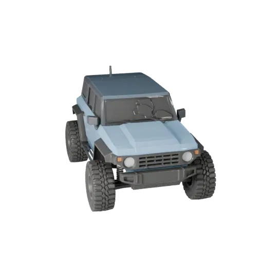 Низкополигональная 3D-модель ховер-внедорожника, вид в игровом окне в три четверти, низкополигональный актив транспортного ср