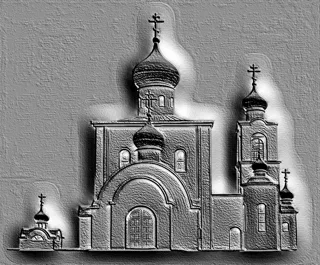 3D модель православного храма в стиле барельефа с текстурой гравюры