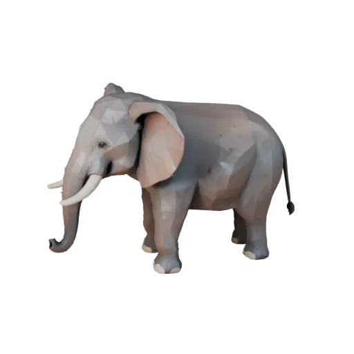Низкополигональная 3D-модель азиатской слонихи, вид сбоку из игровой камеры, низкополигональный ассет животного с детализацие