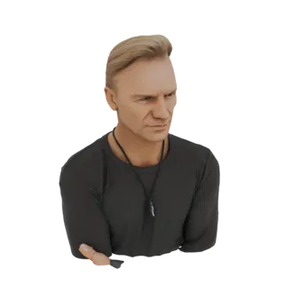 3D модель мужчины с короткими светлыми волосами, в черной футболке и с серьезным выражением лица, смотрящего в сторону.