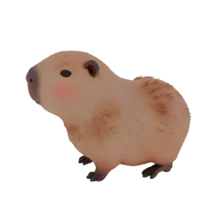 3D-модель милой капибарки с розовыми щечками, стоящей на четырех лапах, с мягкой текстурой шерсти и выразительными глазами.