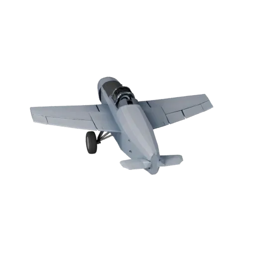 Низкополигональная 3D-модель винтажного истребителя, вид из игрового окна в три четверти, низкополигональный игровой ресурс с