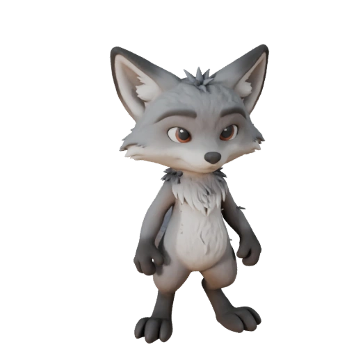 Мультяшная серая лисица 3D модель - Стилизованный ассет для анимации | PBR