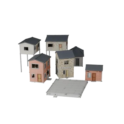 Модульный общественный строительный набор, готовый к Blender 3D модель, вид рендера студии Blender, показывающий материалы мо