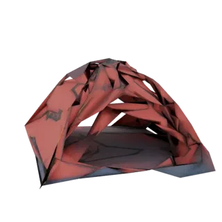 3D-рендер абстрактной геометрической структуры с острыми углами и состаренной красно-темно-серой отделкой.