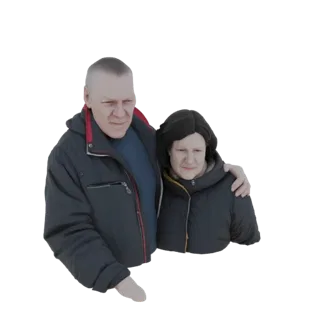 3D модель мужчины и женщины в зимних пальто, мужчина обнимает женщину.