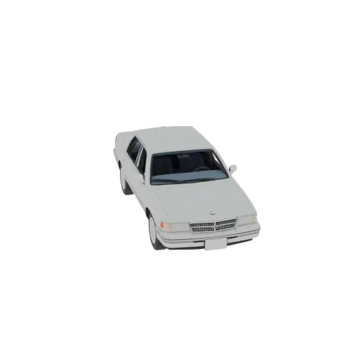 3D модель белого седана Chevrolet Caprice 1992 года, вид спереди и сбоку