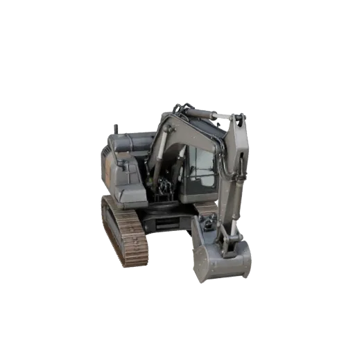 3D-модель мини-экскаватора, трехчетвертной студийный вид, готовый для Blender актив с геометрией стрелы, объемом кабины, пром