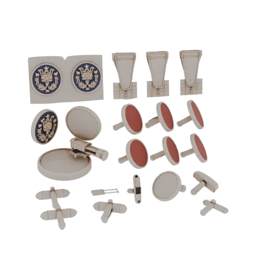 Круглая запонка детализированная коллекционная 3D модель, изометрический студийный рендер, показывающий силуэт запонки и конт