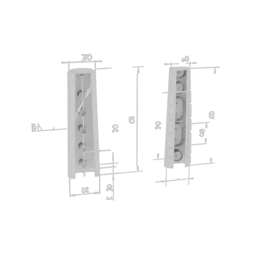 3D-модель белого пластикового крепежного кронштейна с несколькими отверстиями для винтов и ребристой внутренней поверхностью,