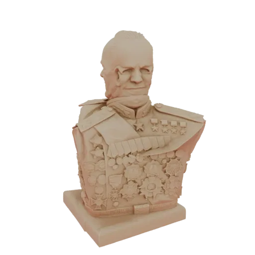 3D модель бюста Маршала в детализированной военной форме, покрытой многочисленными медалями.