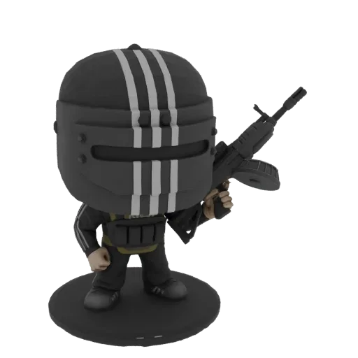 3D модель Тачанки 'Лорд' из Rainbow Six Siege в стиле Funko Pop, с пулеметом РПК-74, на черной подставке.