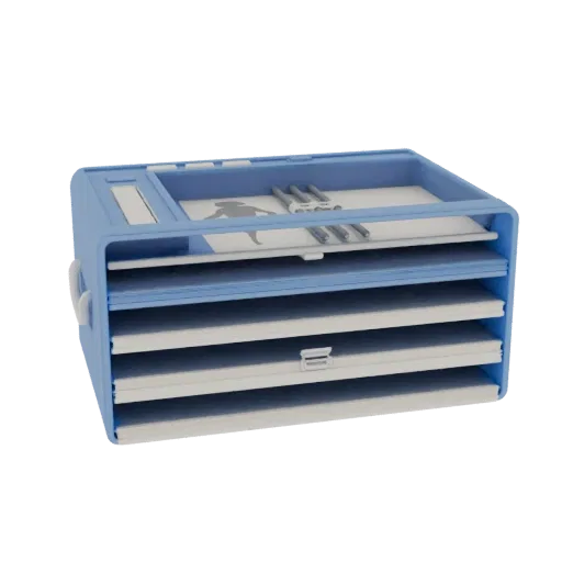 Печатаемая 3D-модель лотка для документов Startup File Tray, изометрический рендер STL, показывающий пластиковые силуэты наст