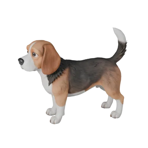 Мультяшная 3D модель Бигля, вид сбоку, стилизованный ассет животного с ритмом ног, объемом плеч, анатомией лап, расстоянием м
