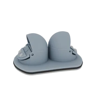 3D модель светло-голубой двойной коляски с двумя капюшонами и колесами на белом фоне.