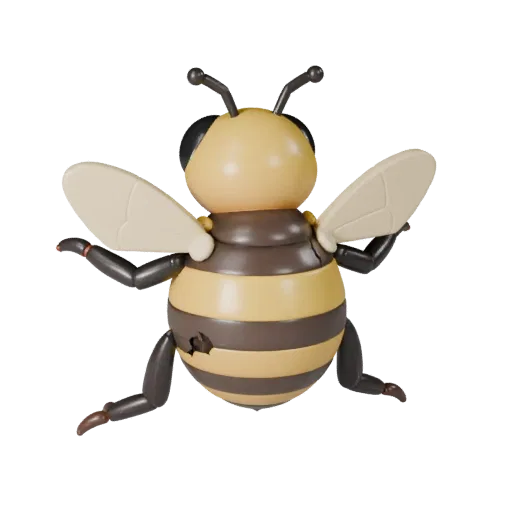 3D модель пчелы, рендер дикой природы сбоку, готовый для Blender ассет животного с разделением грудной клетки, ритмом конечно