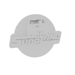 3D-модель эмблемы Subaru WRX STI с интегрированным в дизайн силуэтом автомобиля.