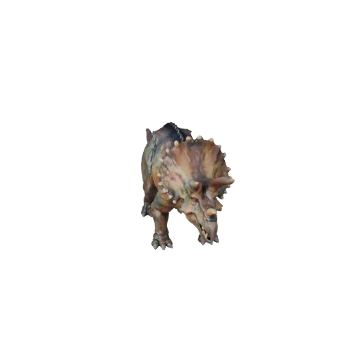 3D-модель Triceratops, вид сбоку игровой камерой, готовый для Unity ассет животного с профилем челюсти, массой тела, структур