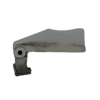 3D модель состаренного промышленного шарнирного кронштейна с осью вращения и монтажным кронштейном.