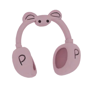 3D модель розовых наушников с милыми ушками свинки и "P" на чашках, на белом фоне.