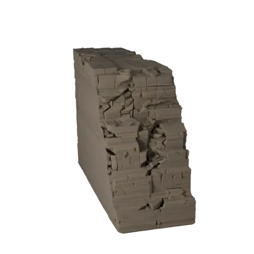 Модульная 3D-модель «Эродированная стена ущелья», изометрический вид модульного набора, показывающий слоистые камни, кластеры