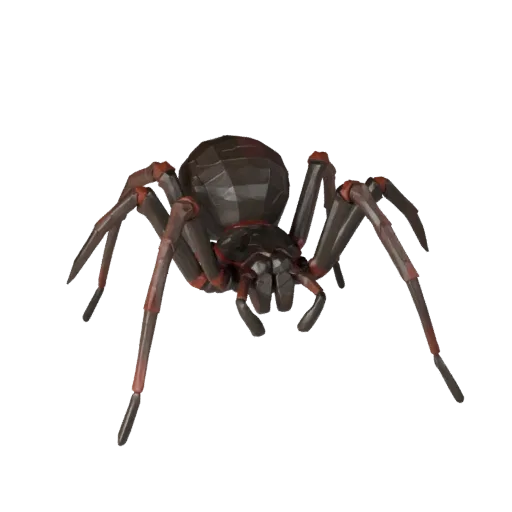 Низкополигональная 3D-модель Черной Вдовы, рендер дикой природы сбоку, стилизованный ассет животного с сегментированными част