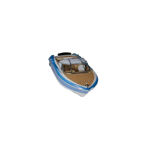 3D модель скоростного катера, вид из игрового окна в трех четвертях, готовый к использованию в Unity актив с формой корпуса,