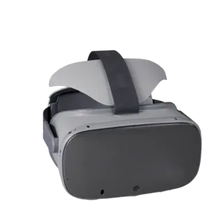 Реалистичная 3D-модель VR-гарнитуры, студийный рендер в три четверти, показывающий силикон, удобство ношения.
