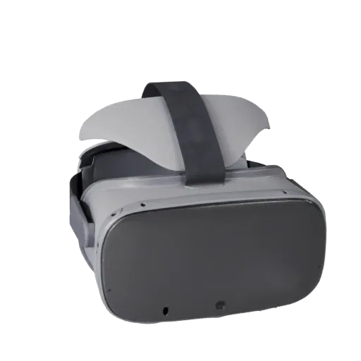 Реалистичная 3D-модель VR-гарнитуры, студийный рендер в три четверти, показывающий силикон, удобство ношения.