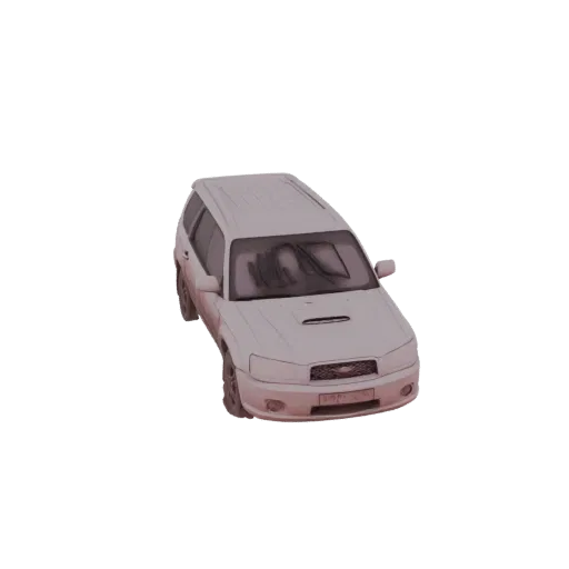 3D модель Subaru Forester 2002 SUV, показана с передне-трехчетвертного ракурса в светло-сером цвете.