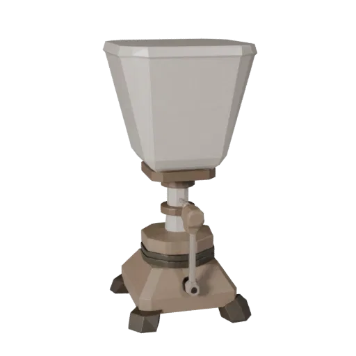 Низкополигональная 3D модель горелки для исследовательской лаборатории, вид в игровом окне с трех четвертей, показывающий сте