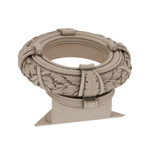 3D модель классического лаврового венка с детализированными листьями и лентами на черном фоне.