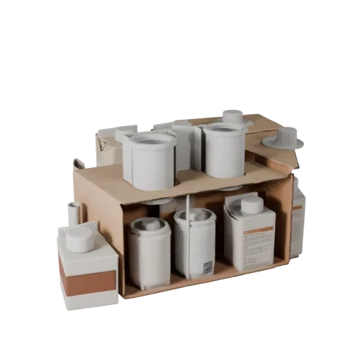 3D-модель Упакованный пакет молока, вид спереди в три четверти, студийный рендер AR Viewer, показывающий картон, массу упаков