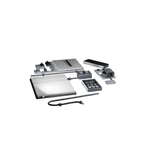 Модульная 3D-модель ноутбука для домашнего офиса, изометрический вид модульного набора, показывающий пластиковые силуэты наст