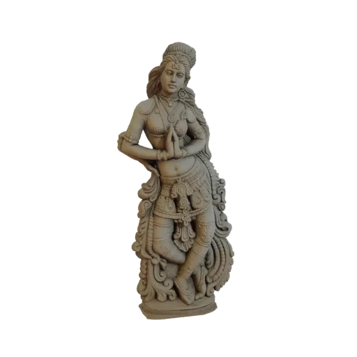 3D модель традиционной статуи индийского танцора с замысловатым костюмом и украшениями, в изящной позе.