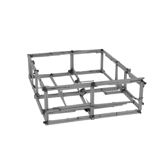 3D модель каркасной коробки-рамки размером 100x100x150 мм, собранной из серых металлических профилей под прямым углом.