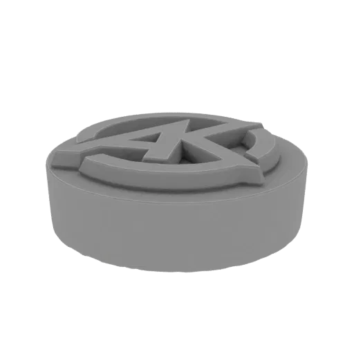 3D-модель эмблемы логотипа Мстителей, круглая основа с культовой буквой 'A' в центре.