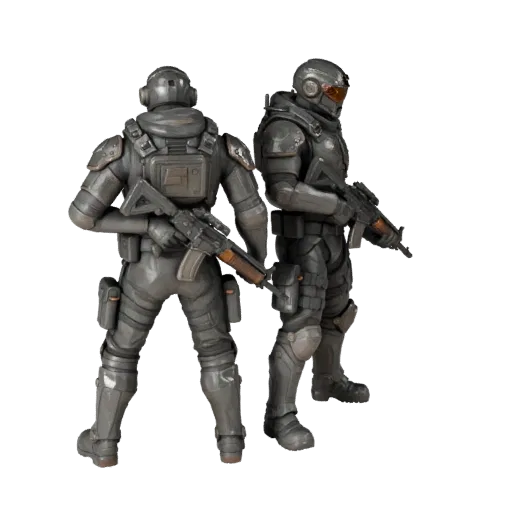 3D персонаж Sci Fi Assault Soldier, вид в окне движка, готовый ассет для Unreal Engine в статичной позе; винтовка, тактическа