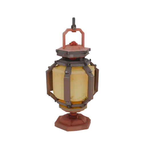 3D модель старинного фонаря в стиле Roblox с желтым стеклом и металлическим каркасом на черном фоне